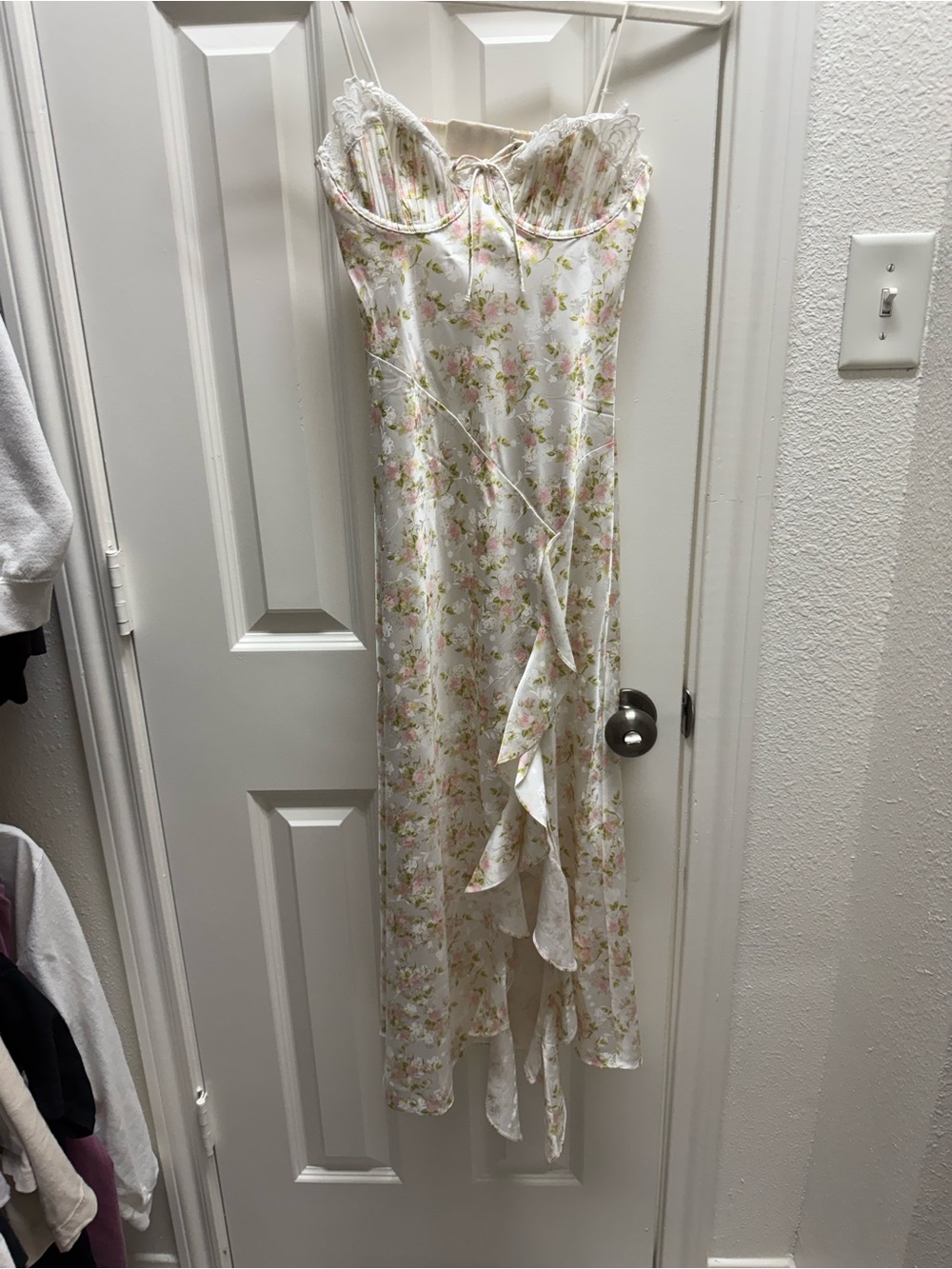 For Love & Lemons White Floral Lace-Trim Maxi Dress